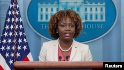 Msemaji wa White House, Karine Jean-Pierre katika moja ya mikutano ya kila siku ya White House mjini Washington