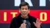 Former President of the Philippines Rodrigo Duterte speaks inside the Southorn Stadium during a thanksgiving gathering organized by Hong Kong-based Filipino workers for the former populist president in Hong Kong on March 9, 2025.